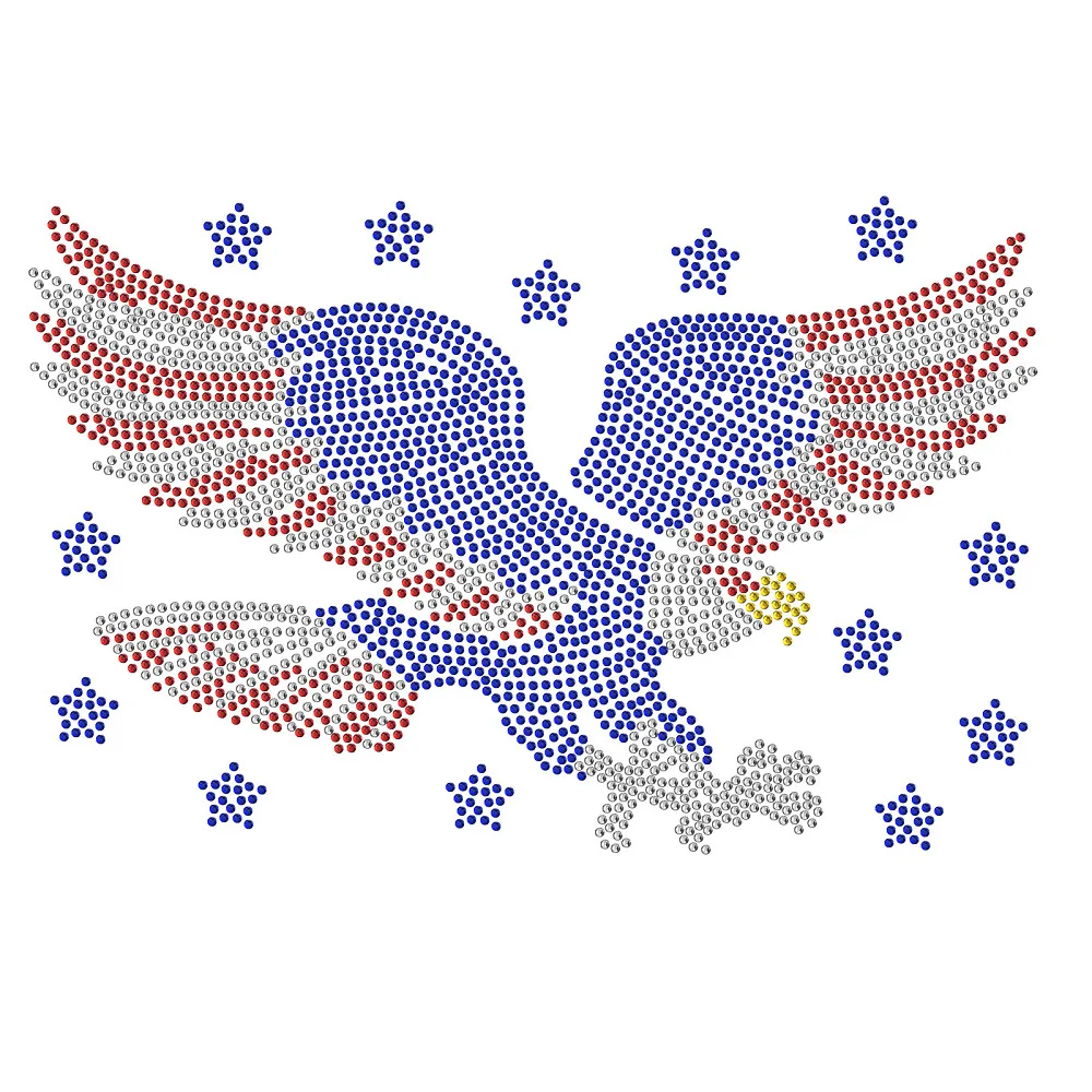 

Iron On Rhinestone Stickers Hotfix Transfer Decal US Flag Eagle Clear Bling Patch Clothing Repair Applique for T-Shirts Bag