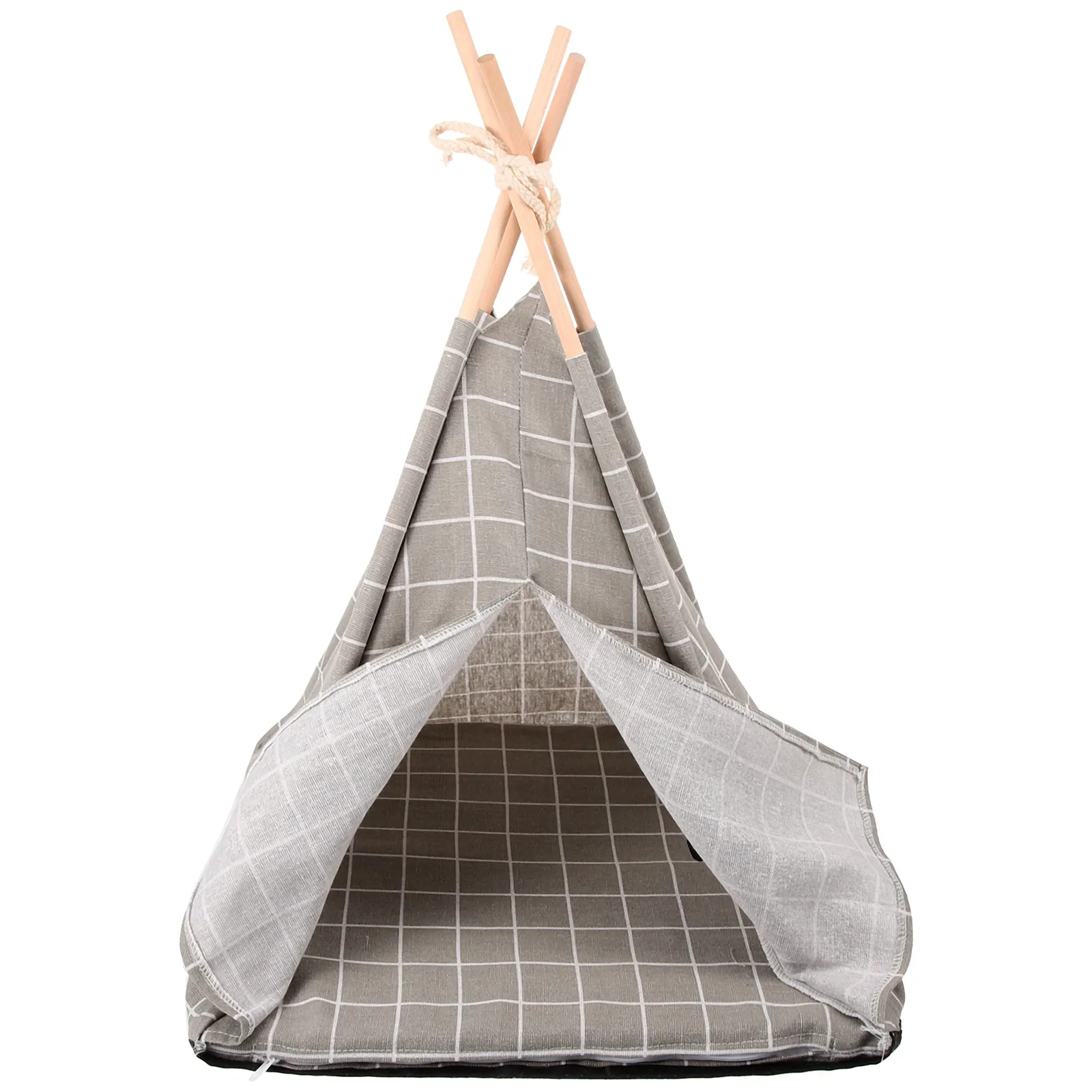 Tente pour animaux de compagnie, lit lavable pour chat et chien, petit nid à carreaux gris pour intérieur et extérieur, tissu confortable, rangement Durable, sécurité, 43x43x53cm