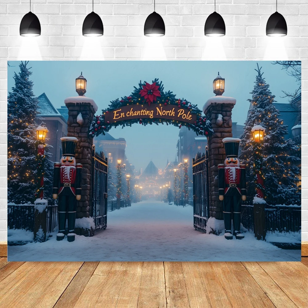 Fondo de Navidad de poste norte, árbol de Navidad, escena de nieve, accesorios de fondo de fotografía, decoraciones de fiesta de Nochebuena familiar, pancarta de Año Nuevo