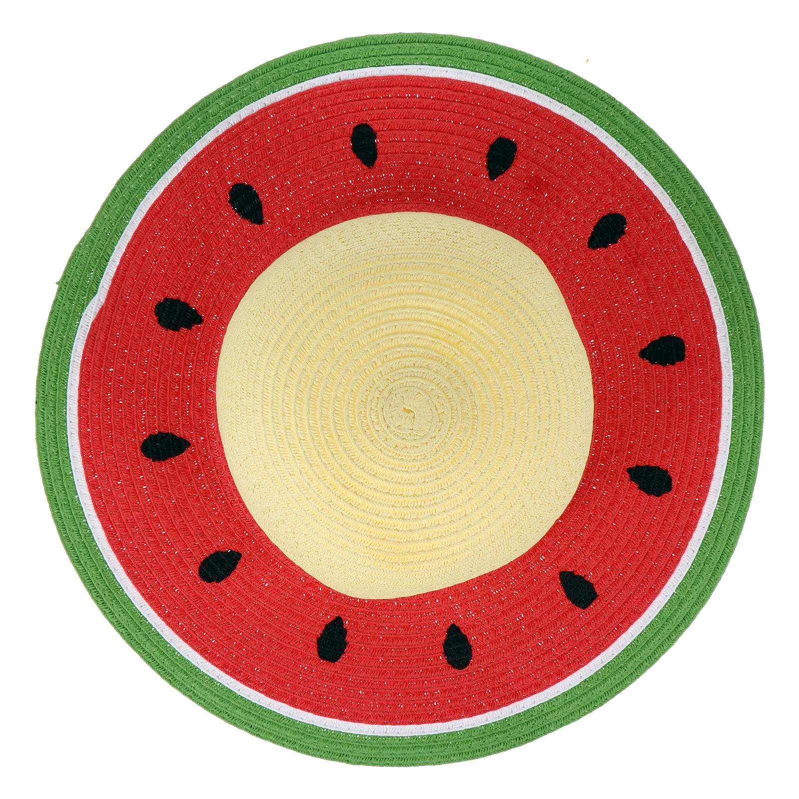 

1pc Summer Straw Sun For Adults Parent- Watermelon Pattern Uv Protection Outdoor Travel Picnic Beach Wide Brim Hat Straw