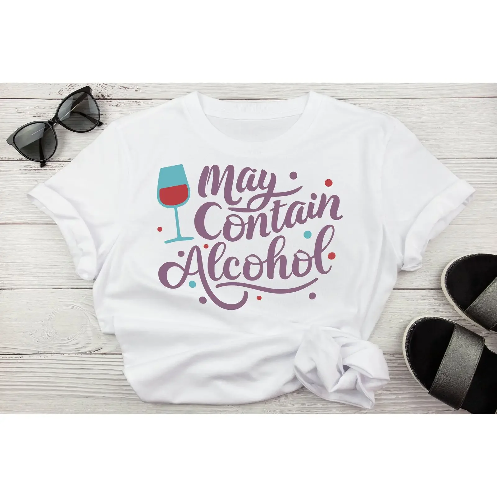 May Contain Alcohol T Shirt Funny Drinking Party vintage Washed Stretched homme Casual Unisex graphic Soft Stylish