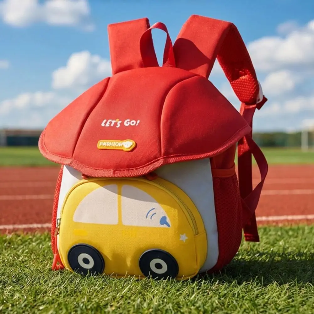 Cute Car Shape Kindergarten Schoolbag Large Capacity Adjustable Kids Schoolbag Breathable Side Pockets Child Backpack Boys Girls