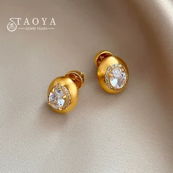 New Mid Ancient Style Metal Brushed Inlaid With Rhinestone Oval Stud Earrings 2024 Fashion Jewelry Luxury Accessories for Womens