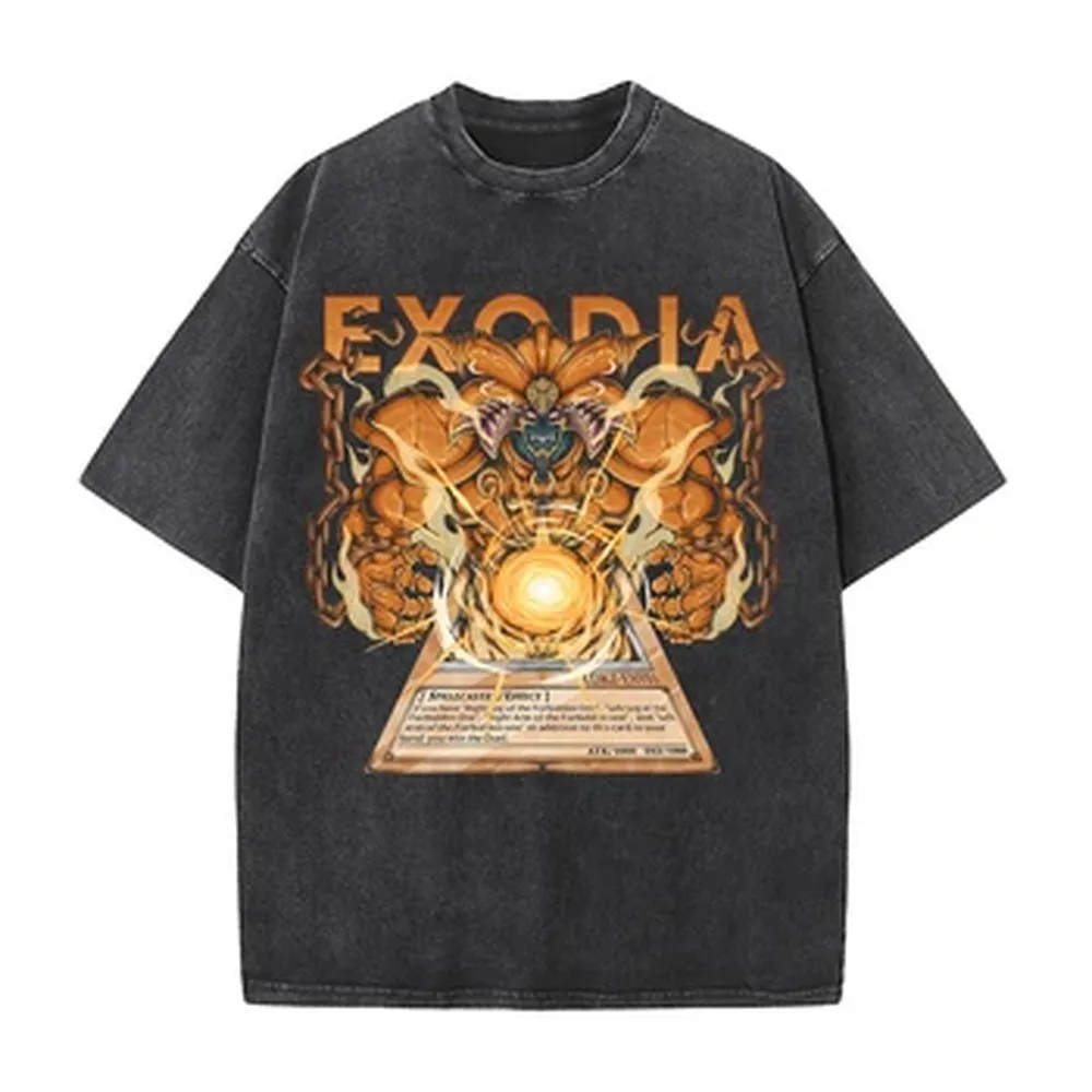 Exodia Yu-Gi-Oh! Anime T-shirt Summer Casual Short Sleeve O-Neck Tee Shirt Vintage Washed Oversized Cotton Tops Men's Clothing