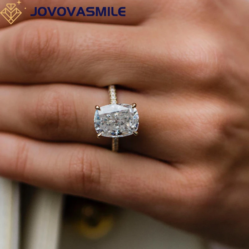 

JOVOVASMILE 14k Yellow Gold Moissanite Wedding Rings 6carat 12x9mm Crushed Ice Hybrid Cushion Cut Au750 Anillos For Women Luxury