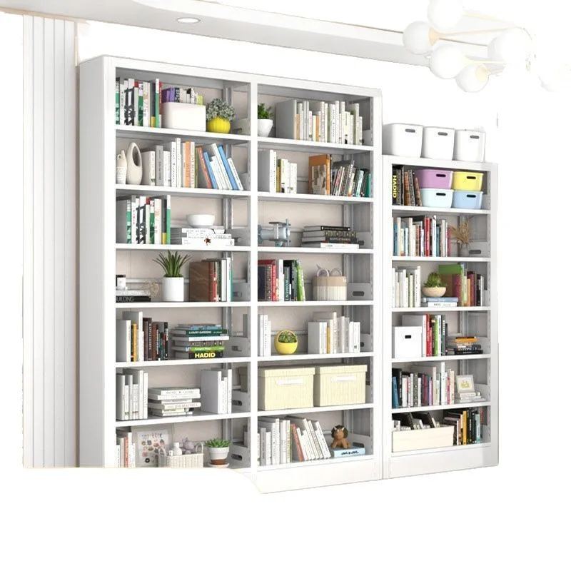 

School simple steel bookshelf, double-sided combination shelf library bookshelf