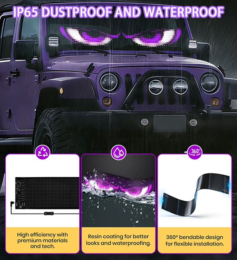 LED Car Windshield Truck Eye RGB LED Matrix Pixel Panel Car Graffiti Scrolling Text Animation Light Truck Lights Bluetooth APP view 5