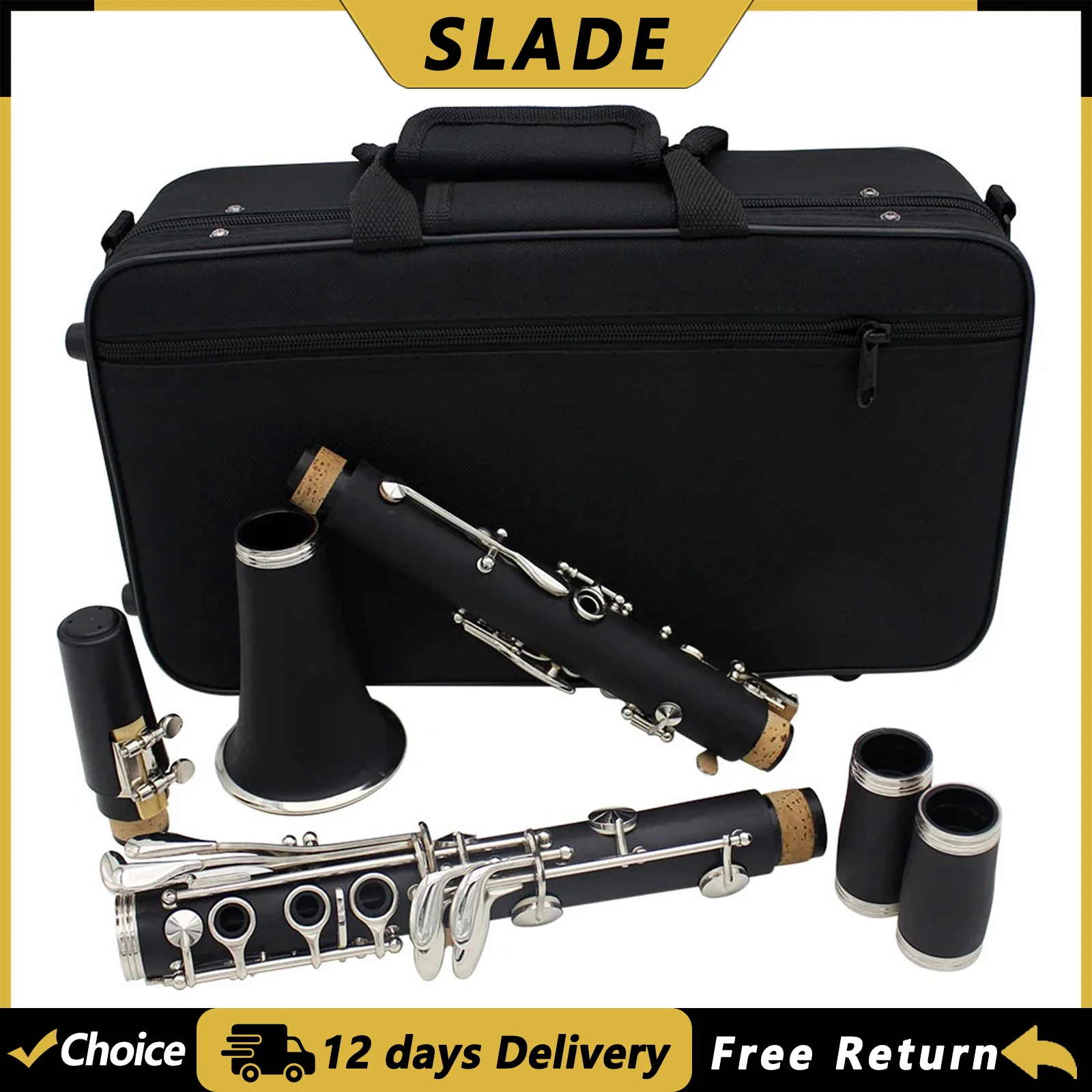 

SLADE 17 Keys Clarinet Bb Clarinet 6 Rings Clarinetto Portable Bakelite Clarinet Professional Black Pipe Woodwind Instrument