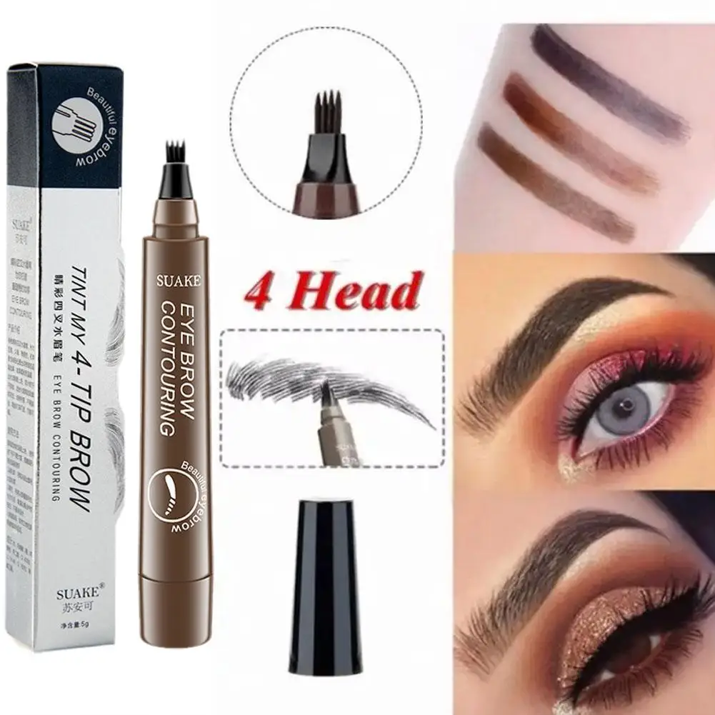 5 Colors Eyebrow Pen Waterproof 4 Fork Tip Eyebrow Pen Eyebrow Tattoo Waterproof Liquid Black Eye Brow Pencil Natual Brow Makeup