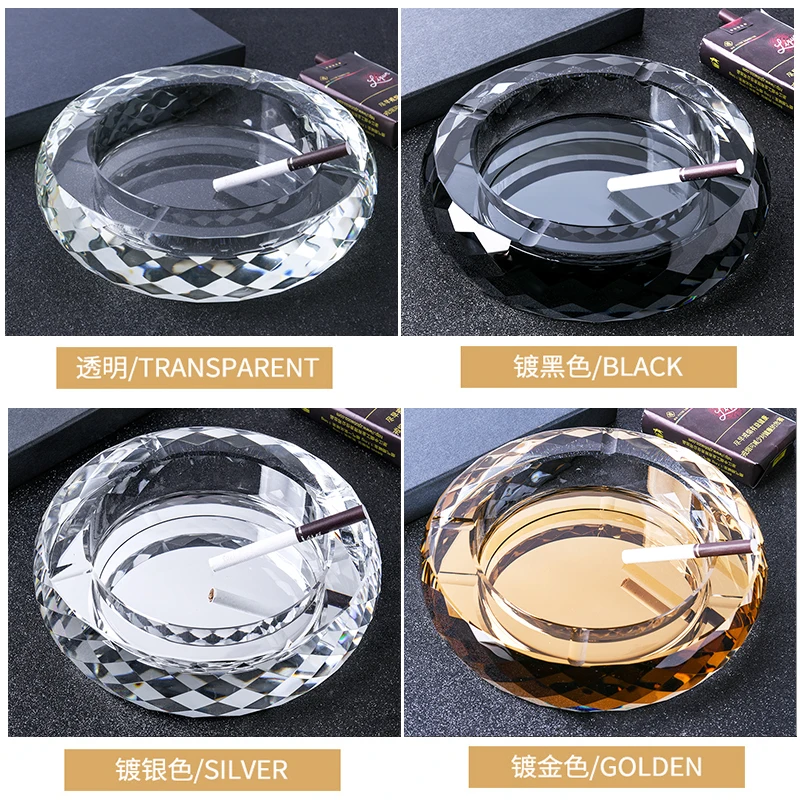 Circular crystal glass ashtray, creative and personalized trend, European large, high-end living room, office, home KTV ashtray