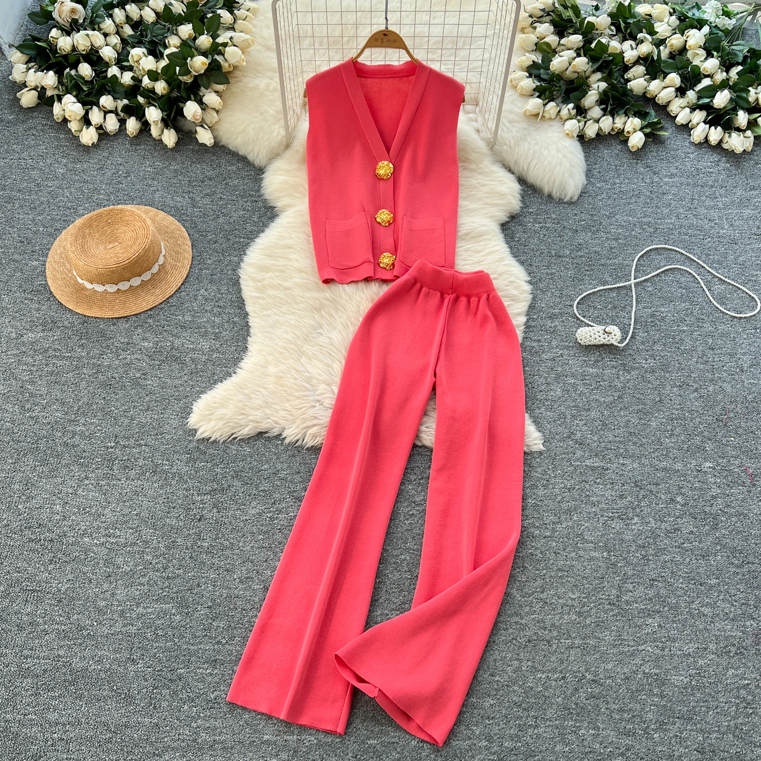 

Chic Sexy sweet Single Breasted Fairy Casual V-neck Vestido Summer Vacation women clothing Two Piece Set