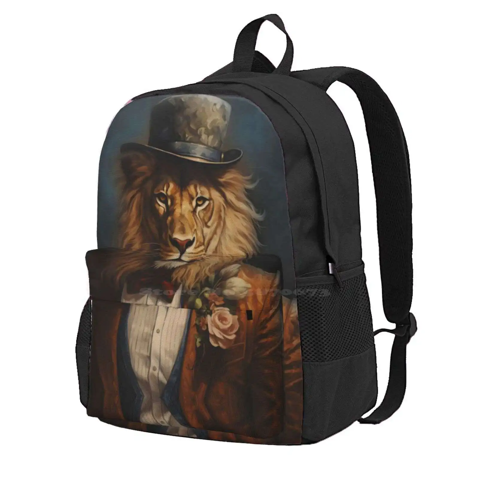 Lion Portrait Dapper Animal Art Hot Sale Schoolbag Backpack Fashion Bags Lions King Of The Beasts Big Cat Costume Lion In Suit