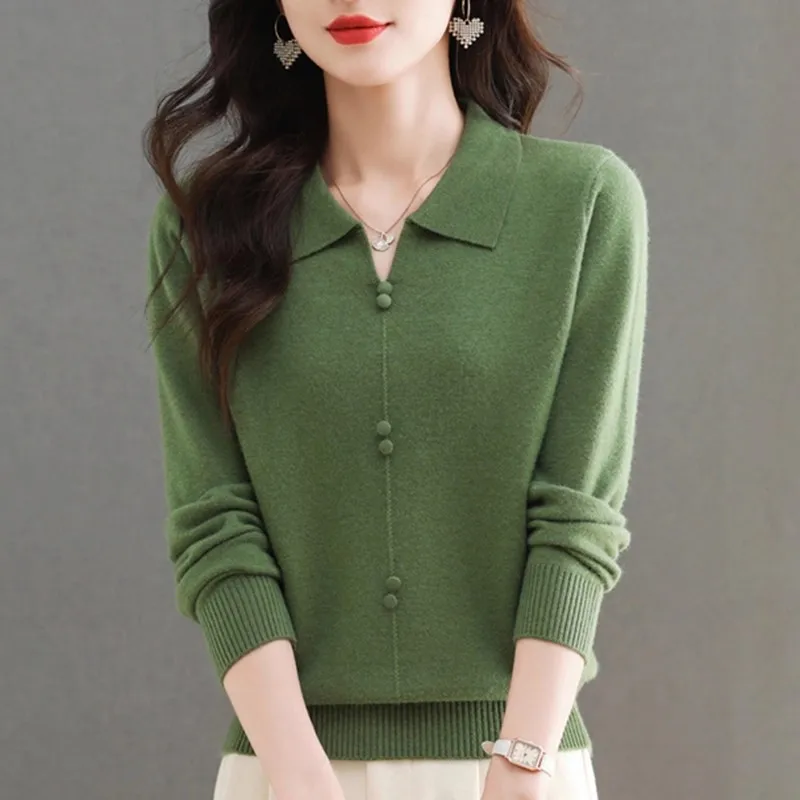 2025 Otoño Invierno mujer suéter sólido tejido Tops Casual Slim pulóver coreano suéteres Chic jerseys Tops señoras prendas de punto