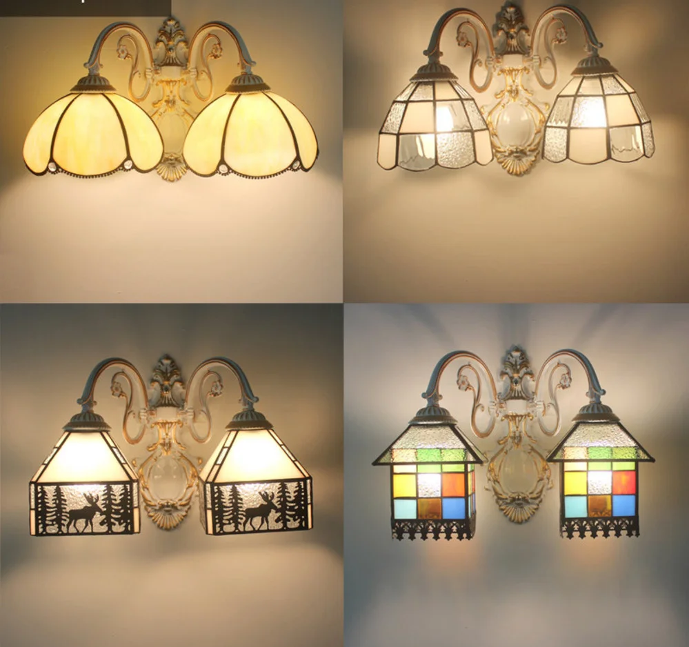 Modern Mediterranean 2 Head Wall Light Led Beside Bedroom Bathroom Nordic Mirror Indoor Wall Lamp Sconce Bracket Light