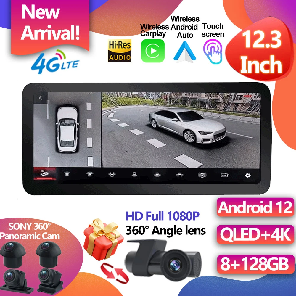 

For Audi A6 C6 A7 2012-2018 12.3" Android 12 System Car Multimedia Radio WIFI 4G SIM 1920*720 8 Core 8+128GB RAM GPS Navi Stereo