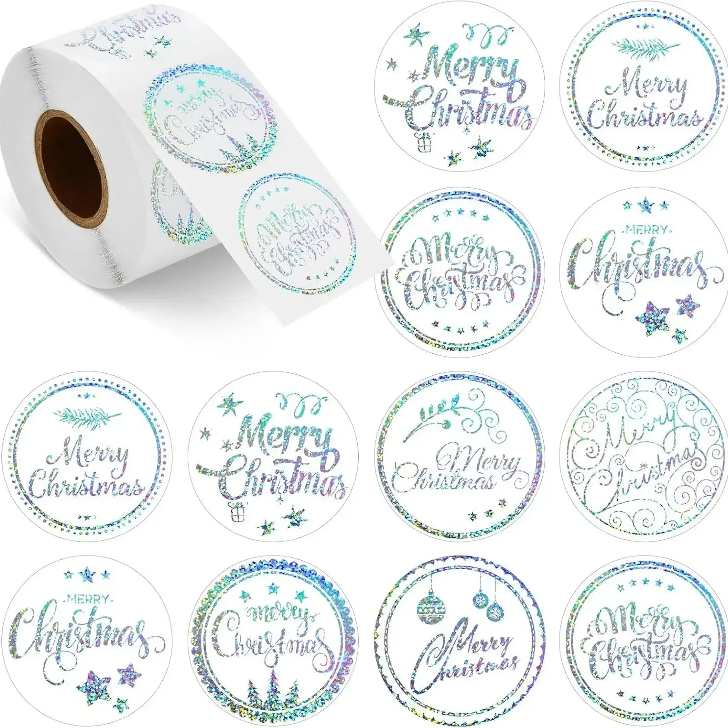 500pcs 1inch Merry Christmas Stickers Labels Envelope Seal Sticker Xmas Decor Supplies with Snowflake Elements for Envelope Bag