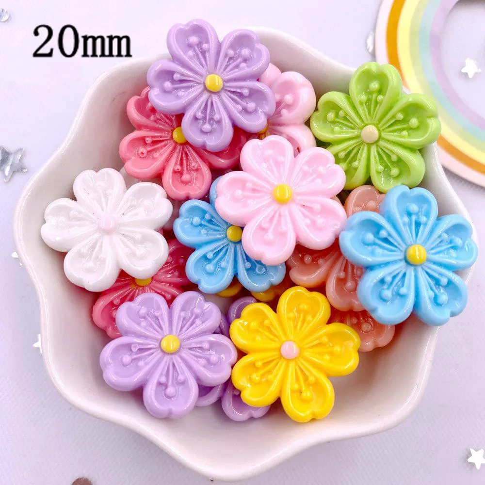 Resin Kawaii 3D Colorful Painted Cherry Blossoms Flatback Flower Stone Scrapbook Figurine 10PCS DIY Bow Decor Accessories Crafts