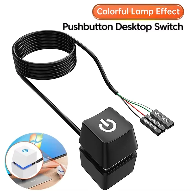 Computer Desktop Switch 1.8m Blue LED PC Motherboard External Start Power Switch On/Off Button Extension Cable For Home Office