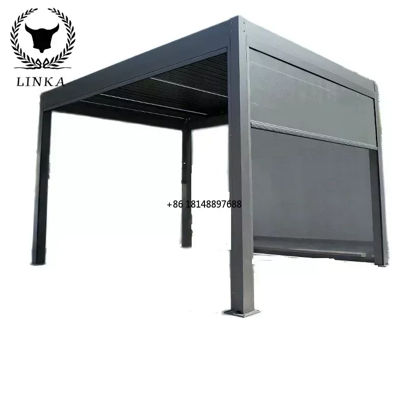 Custom Electric ALUMINIUM LOUVERED Outdoor Waterproof PERGOLA For Home Garden With LED Light Automatic outdoor gazebo  Pergola