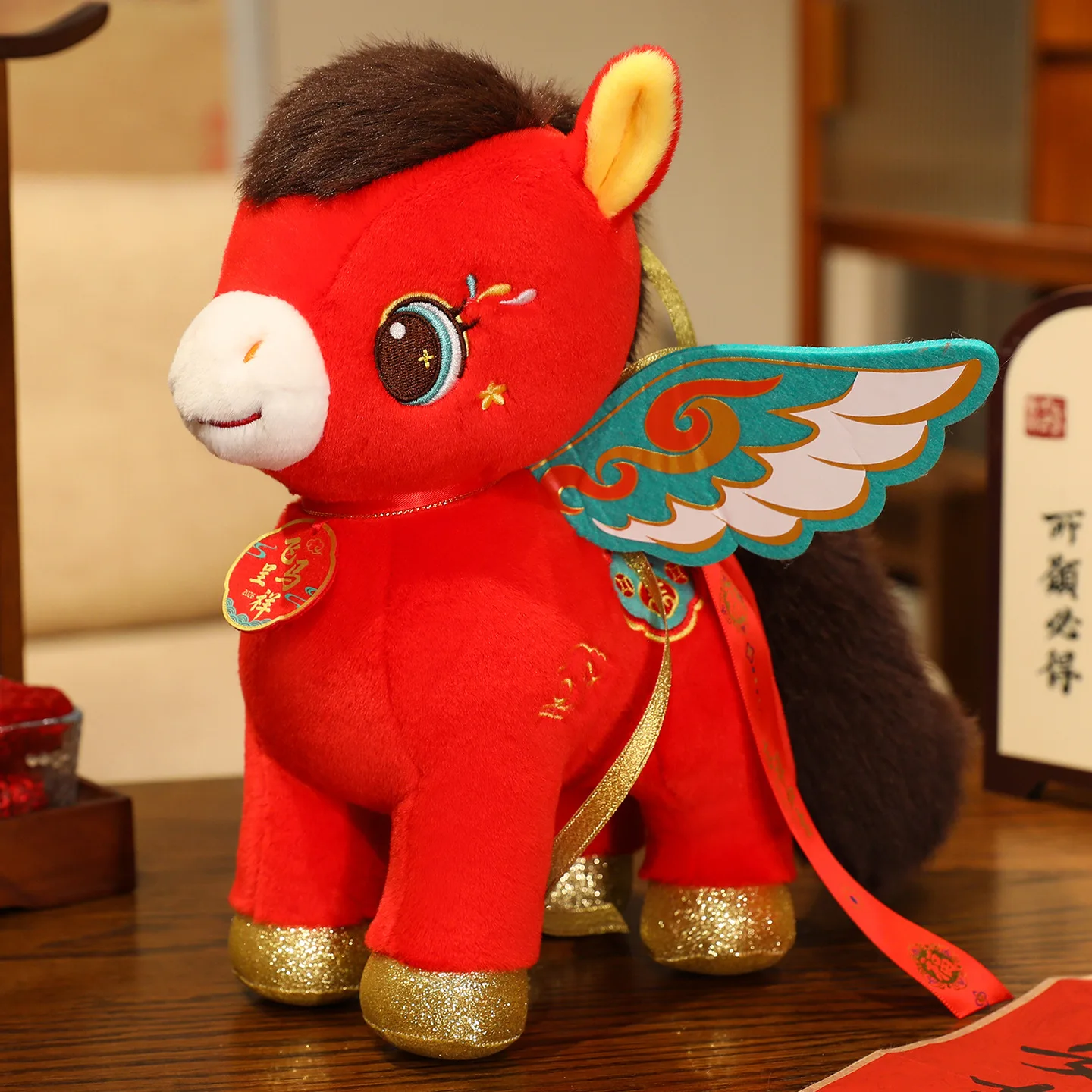 Urocza maskotka na Nowy Rok 2025, pluszowa zabawka w kształcie konia, miękka maskotka szczęścia, miękka lalka, prezent dla dzieci na Nowy Rok, dekoracja domu.