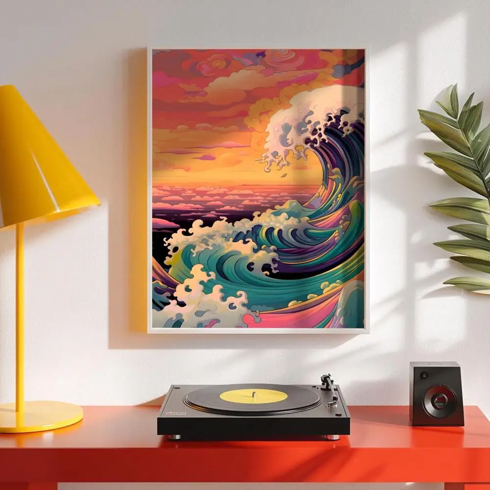 Japanese-style waves Poster Minimalist Easy-Apply Wall Art Stickers with Clean Aesthetic Design for Stylish Home Interiors