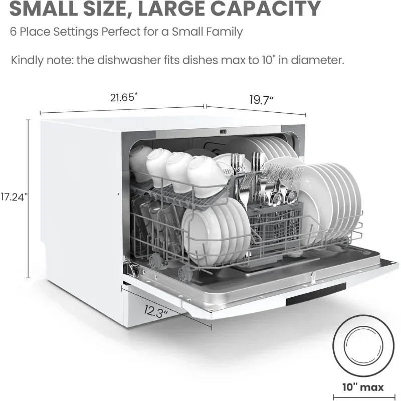 QWCOMFEE’ Portable Mini Dishwasher,6 Place Settings,with 8 Washing Programs,Speed,Baby-Care,ECO&Dish Washer for Dorm,RV&