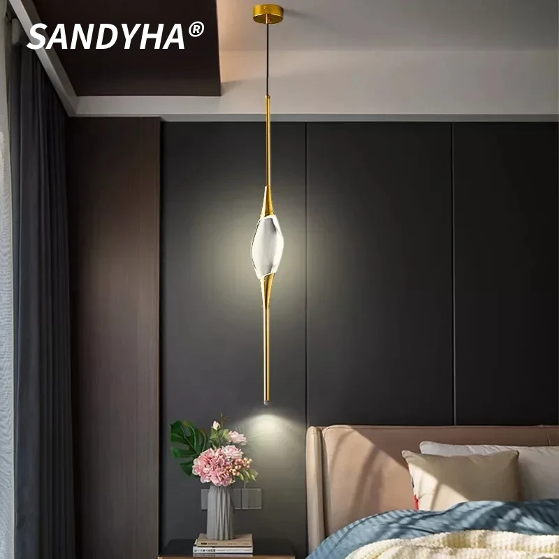 SANDYHA الفاخرة الشمال ثريات السقف النحاس كريستال LED أضواء لغرفة المعيشة الطعام غرفة نوم ديكور منزلي أنيق