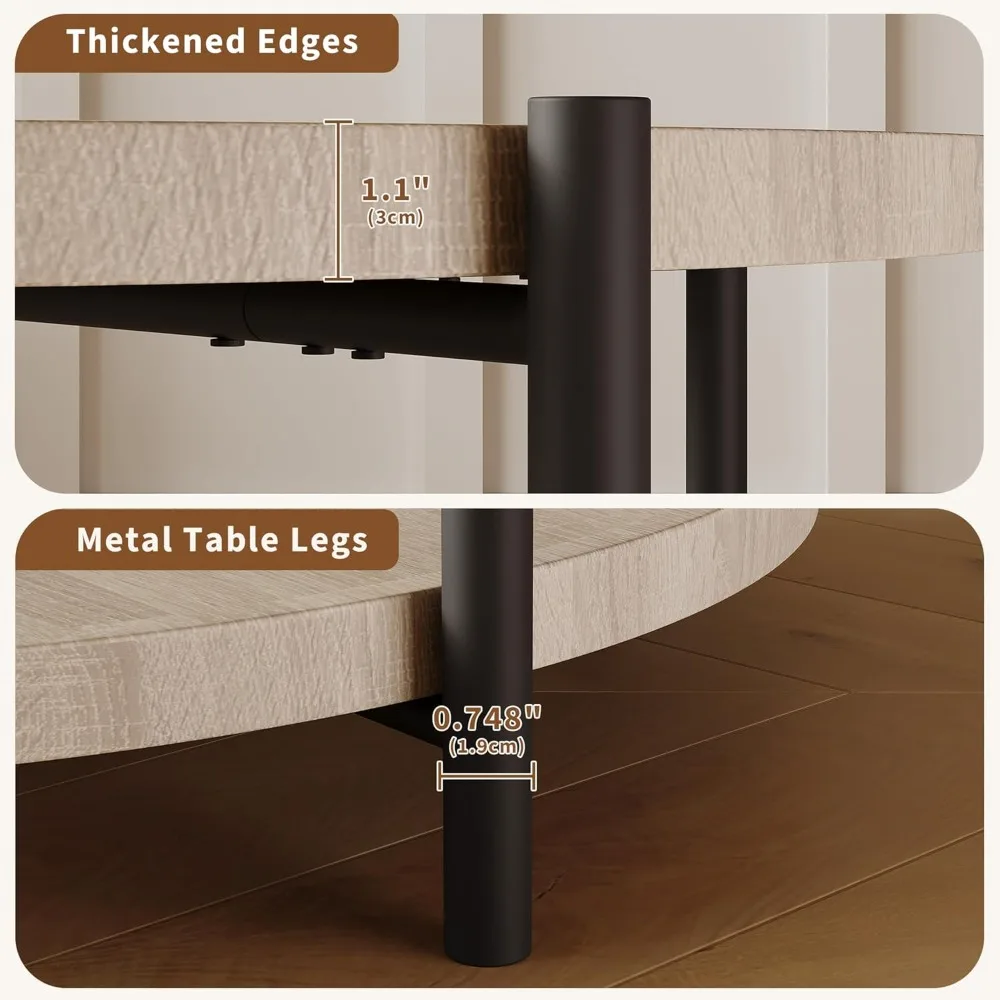 طاولة قهوة مستديرة لغرفة المعيشة، طاولة مركزية لسطح المكتب من الخشب الريفي مع أرجل معدنية قوية، طاولة قهوة دائرية من طبقتين مع مقعد