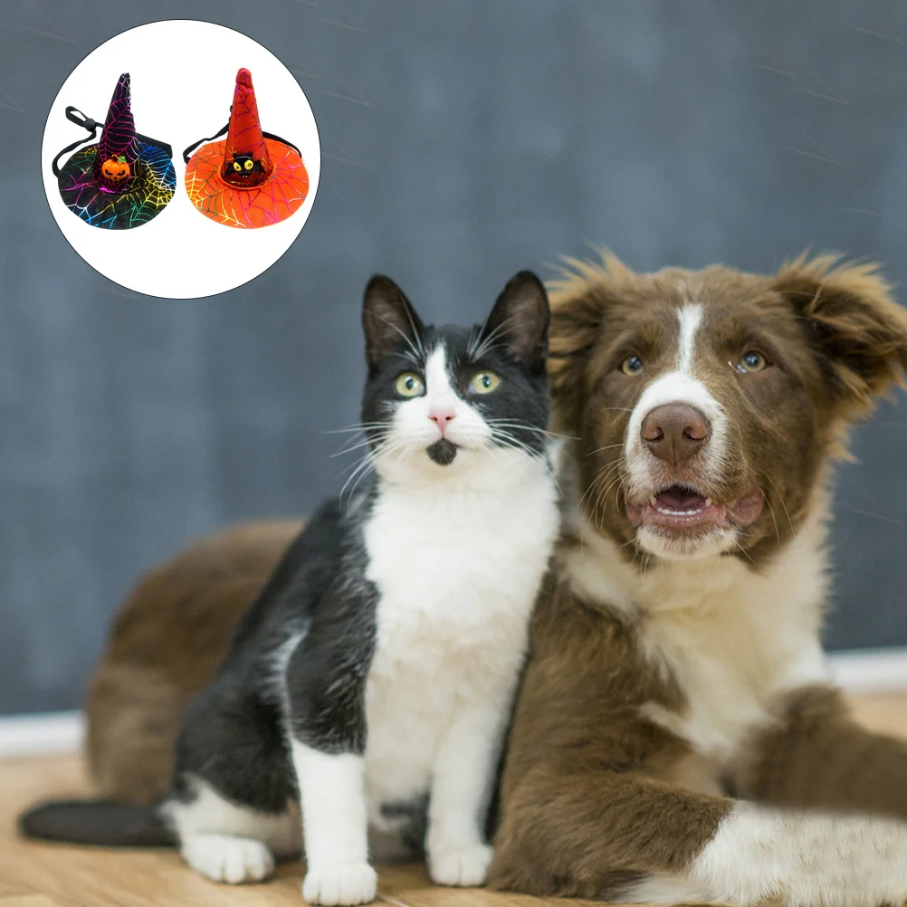 

2 Pcs Pet Headgear Has Hat for Dog Creative Halloween Costume Non-woven Fabric Man Cat