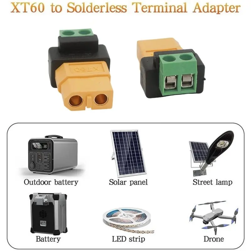 DTB7 10Pcs XT60 to 2 Pin Terminal Connector Adapter Solderless Screw Terminal for FPV Drone RC Lipo Battery Power Plug