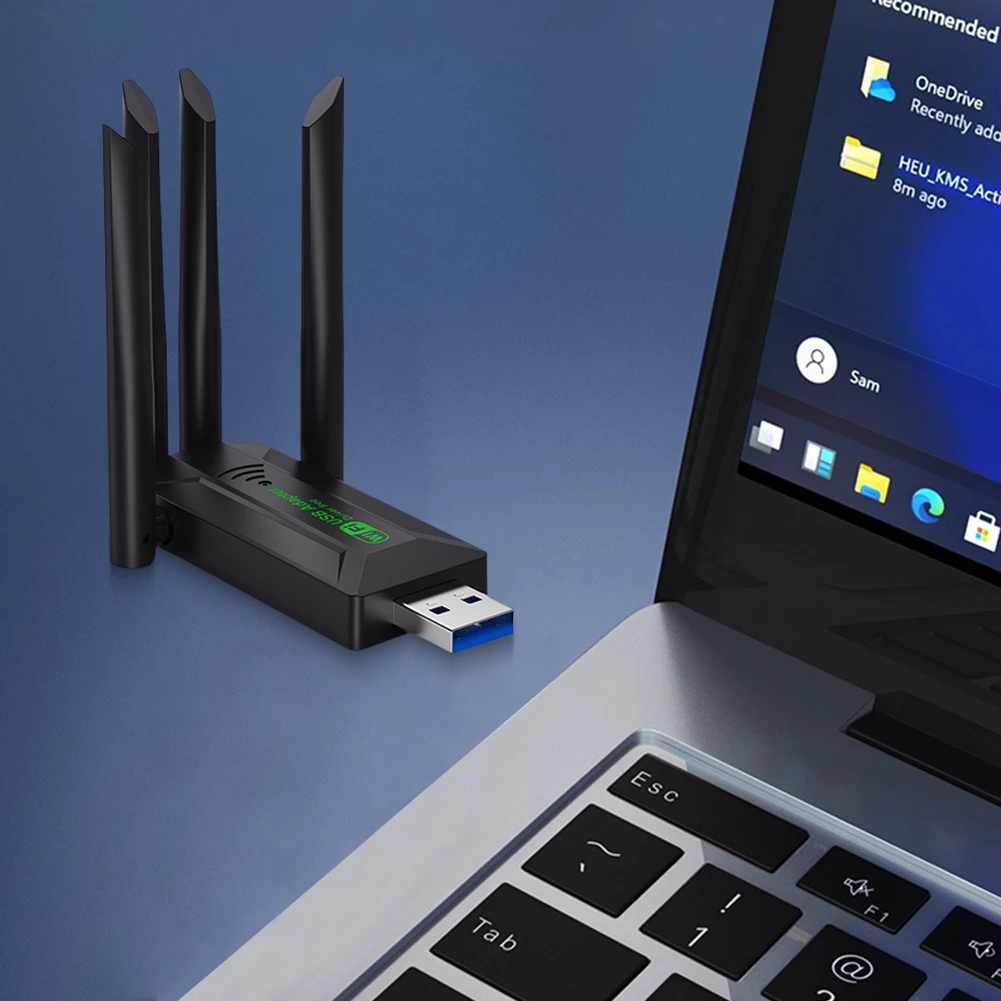 Kartu Jaringan Nirkabel Dual Band 2.4-5.8Ghz Pemancar Penerima Jaringan Eksternal 1300Mbps WiFi USB3.0 Adaptor untuk Rumah Kantor