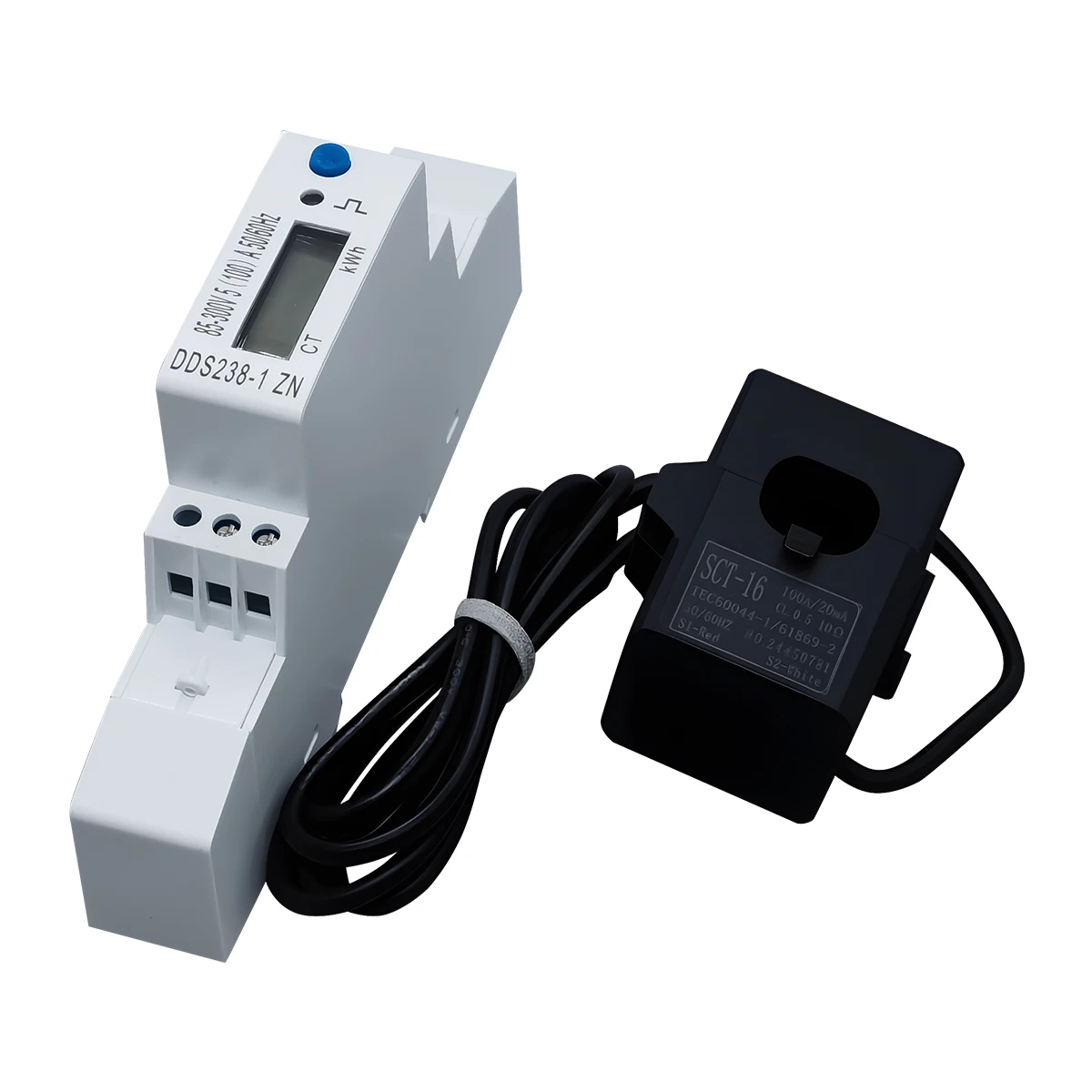 TOMZN CT Energy Meter LCD,85-300V(400Vmax),100A,50/60Hz,meas.pos/rev active&reactive energy,V,A,Hz,PF,backlight.