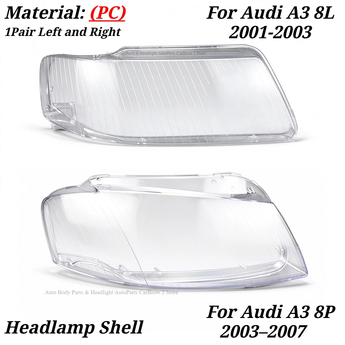 Clear Headlight Shell Auto Lamp Housing Fit For Audi A3 8L 2001-2003 / 8P 2003-2007 Headlamp Shell PC Replacement Lampshade