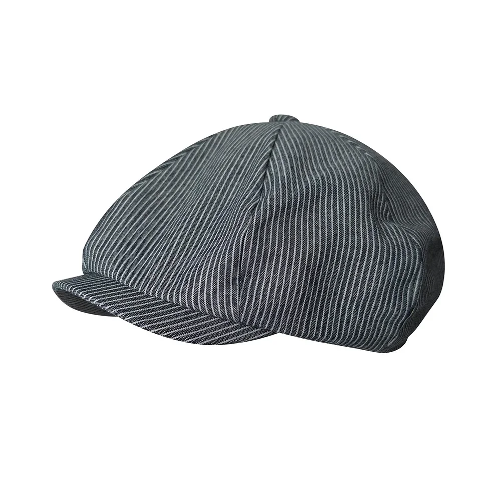 Summer Linen Newsboy Cap Men Women Stripe Bakerboy Caps Lightweight Breathable Flat Hat Apple Beret for Male NC09