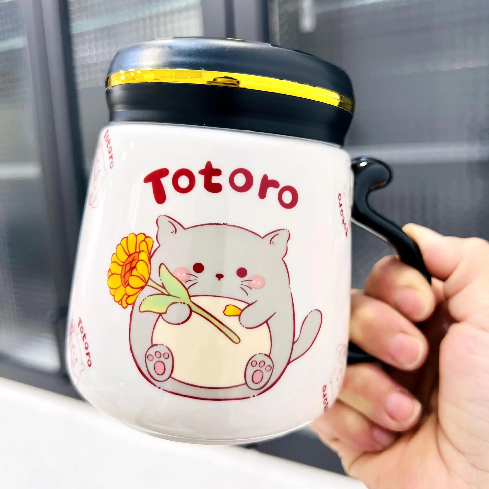 

Creative Gift Cartoon Cute Totoro Ceramic With Lid Dustproof Water Cup High Beauty Couple Mug Large Capacity