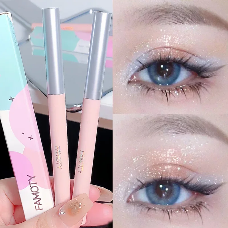 ปากกาเขียนขอบตาแบบแวววาวระยิบระยับติดเพชรรูปหนอนไหมปากกาเขียนขอบตาเขียนขอบตากันน้ำยาวนานยาวปากกา riasan Korea