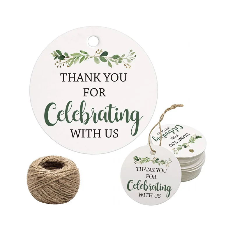 50PCS Round Circle Label Tags Thank You For Celebrating With Us Gift Custom For Wedding Party Packaging Decoration Supplies