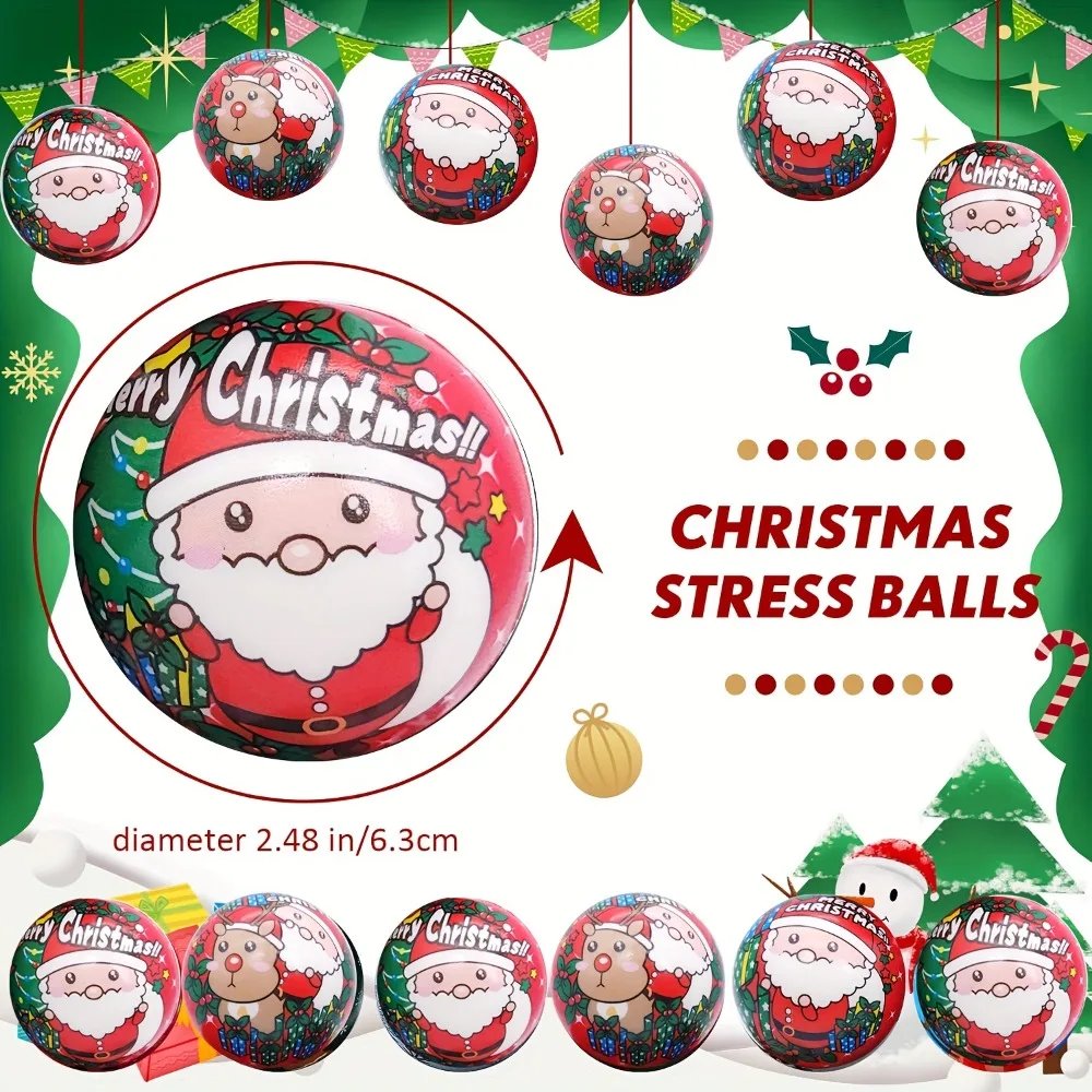 1/12 pièces boules anti-Stress de noël jouets en vrac mousse PU balles anti-Stress père noël jouets anti-Stress cadeau de noël cadeaux de fête