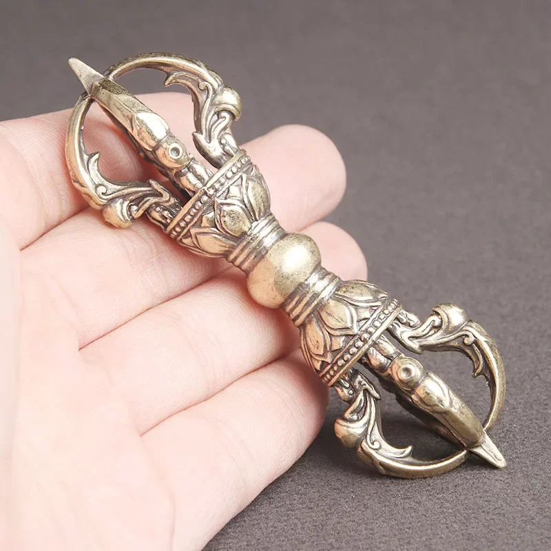 Antique Brass Vajra Pestle Figurines Miniatures Home Decoration Buddhism Tibetan Religious Instrument Copper Pestle Ornament