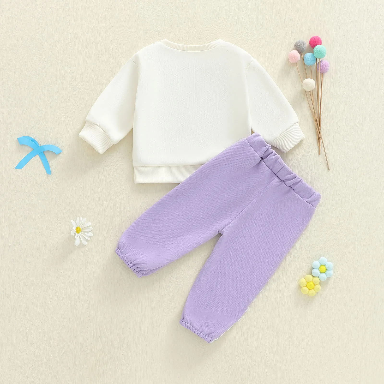 Toddler Baby Girls Clothing Set Fashionable Bow Embroidery Long Sleeve Pullover with Pants 2 Pcs Fall Tracksuit Outfit