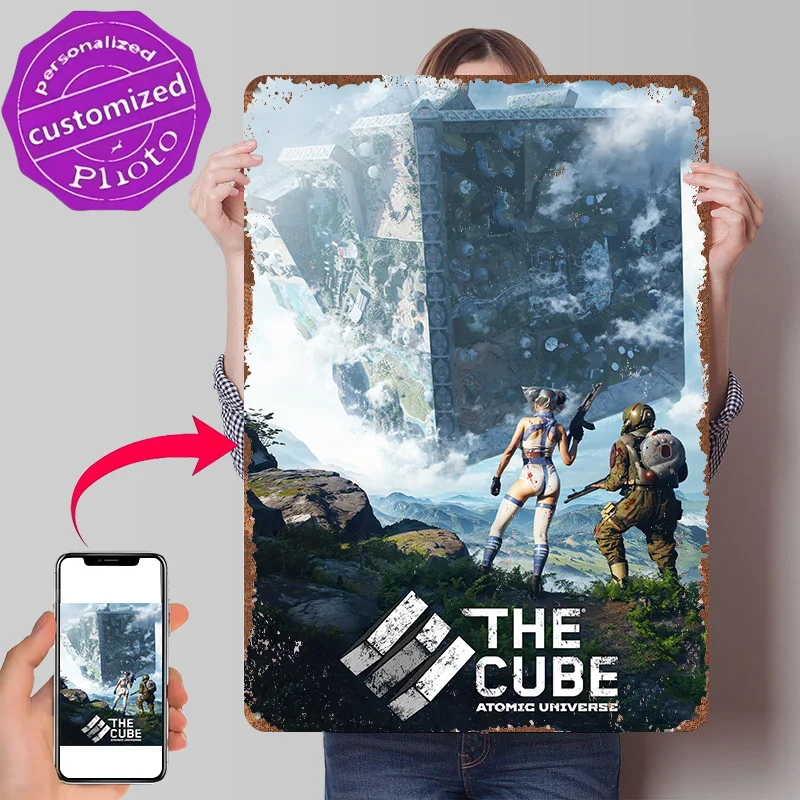 The Cube Atomic Universe Game Poster Retro 3D Printed Metal Signs Customized Wall Hanging Gift for Gamer Decoration Room Art Man