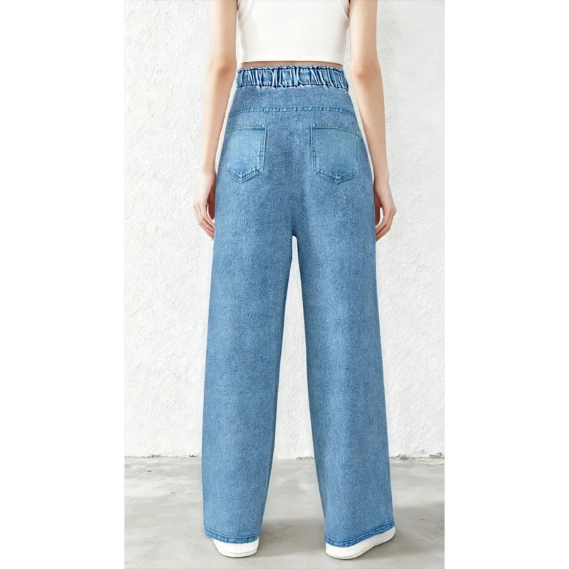 2025 Street Daily Fashion Casual Wide Leg Pants - Color Small Print - Children's Elastic Waist Imitation Denim Pants