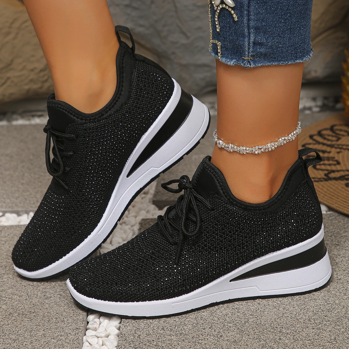 

2026 Women Mesh Shoes New Women Mesh Platform Sneakers High Heels Wedges Thick Bottom Sneakers Breathable Casual Vulcanize Shoes