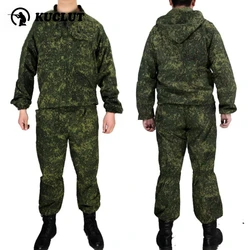Russian Tactical Camouflage Set Men's Outdoor Hiking Hunting Mountaineering Work Suit Wear Resistant Hooded Coat+Pants 2-piece