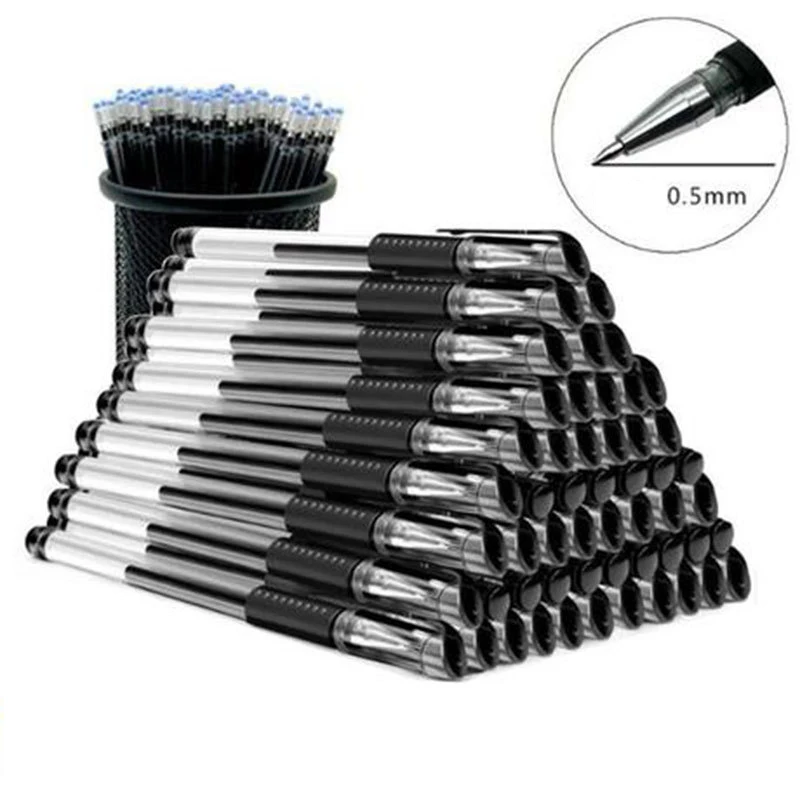55Pcs/Set Gel Pen 0.5mm Red/Black/Blue Ink Gel Pens Refills Rod Gel Pen For School Office Stationery Student Writing Supplies