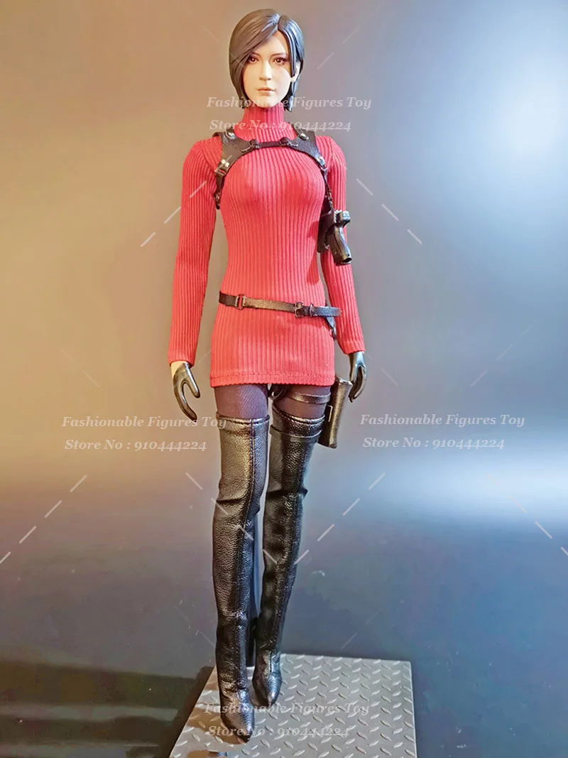 1/6 Women Soldier Ada Wong Red High Neck Dress Long Sleeve Sweater Black Boots Accessory Fit 12Inch Action Figure Model Toys