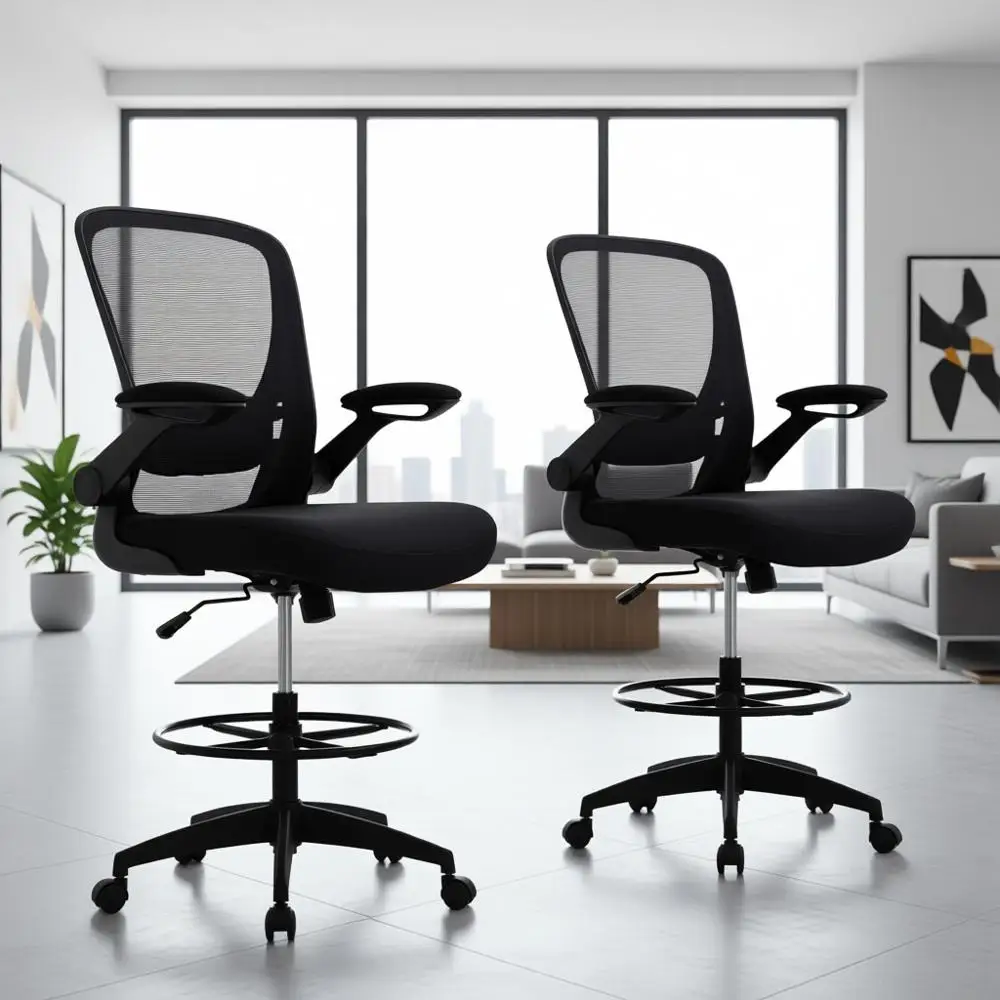 

Ergonomic Tall Office Chair with Adjustable Footrest and Flip-Up Arms for Computer Desk, Executive Swivel Chair for Office and H