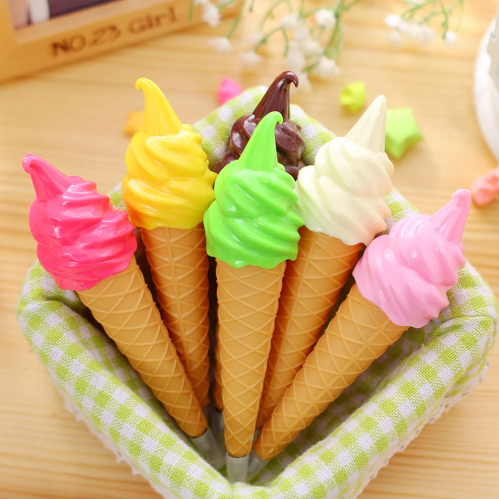 

5 Pcs Ice Cream Ballpoint Pens Multicolored Smooth Writing Comfortable School Office Use Cartoon Design Creative