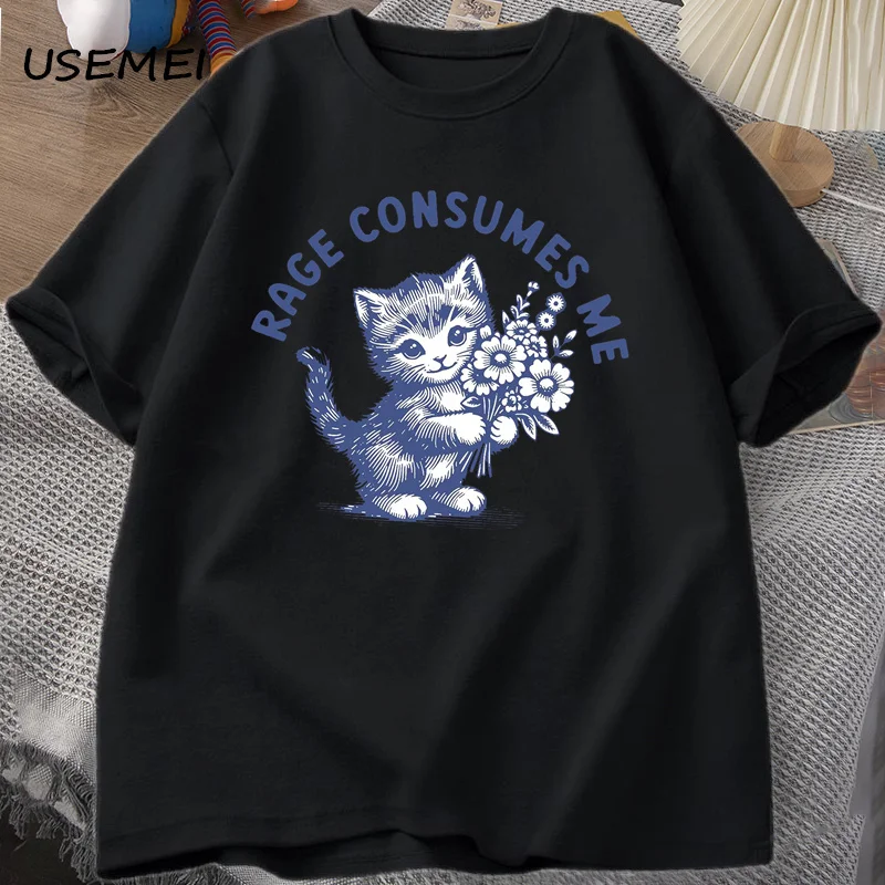 

Rage Consumes Me T Shirt Weirdcore Funny Hilarious Kitten Meme T-shirt Dark Humor Unhinged Tshirt Mental Health Tee Shirt Tops