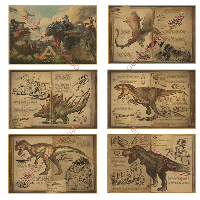 Ark: Survival Evolved Poster Hit Game Kraft Paper Poster Decorative Wall Painting Cuadros Animal Wallpaper Living Room Decor